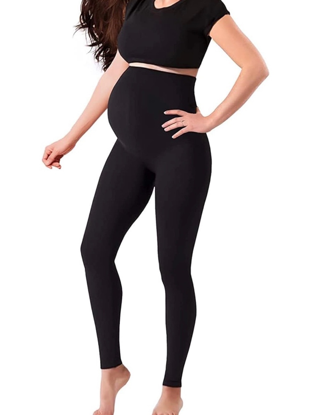 Maternity High-Waist Black Compression Leggings